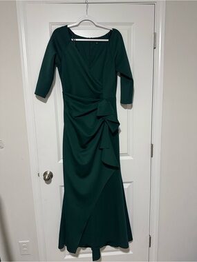 Xscape Dark Green Long Sleeve Wrap Gown